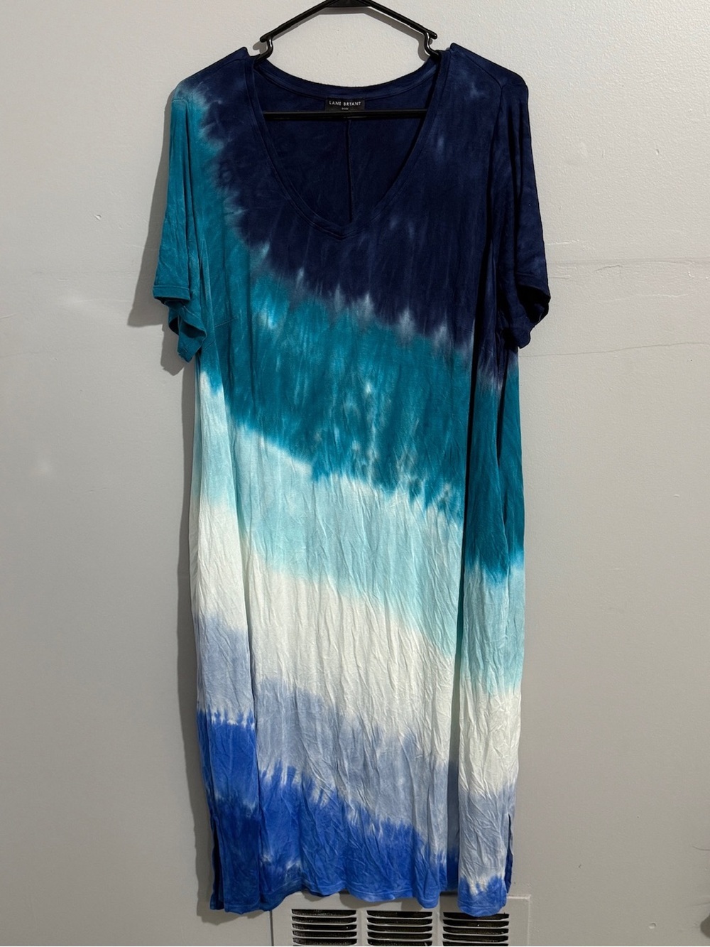 Lane Bryant Dress Women 14 16 Tie Dye SHort Sleeve Maxi Stretch V Neck Oversized